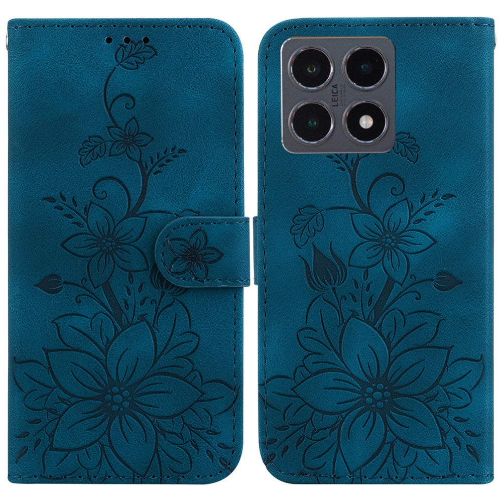Xiaomi 15T Stativfodral Lily Flower Imprint Lädermobilfodral med Handledsrem