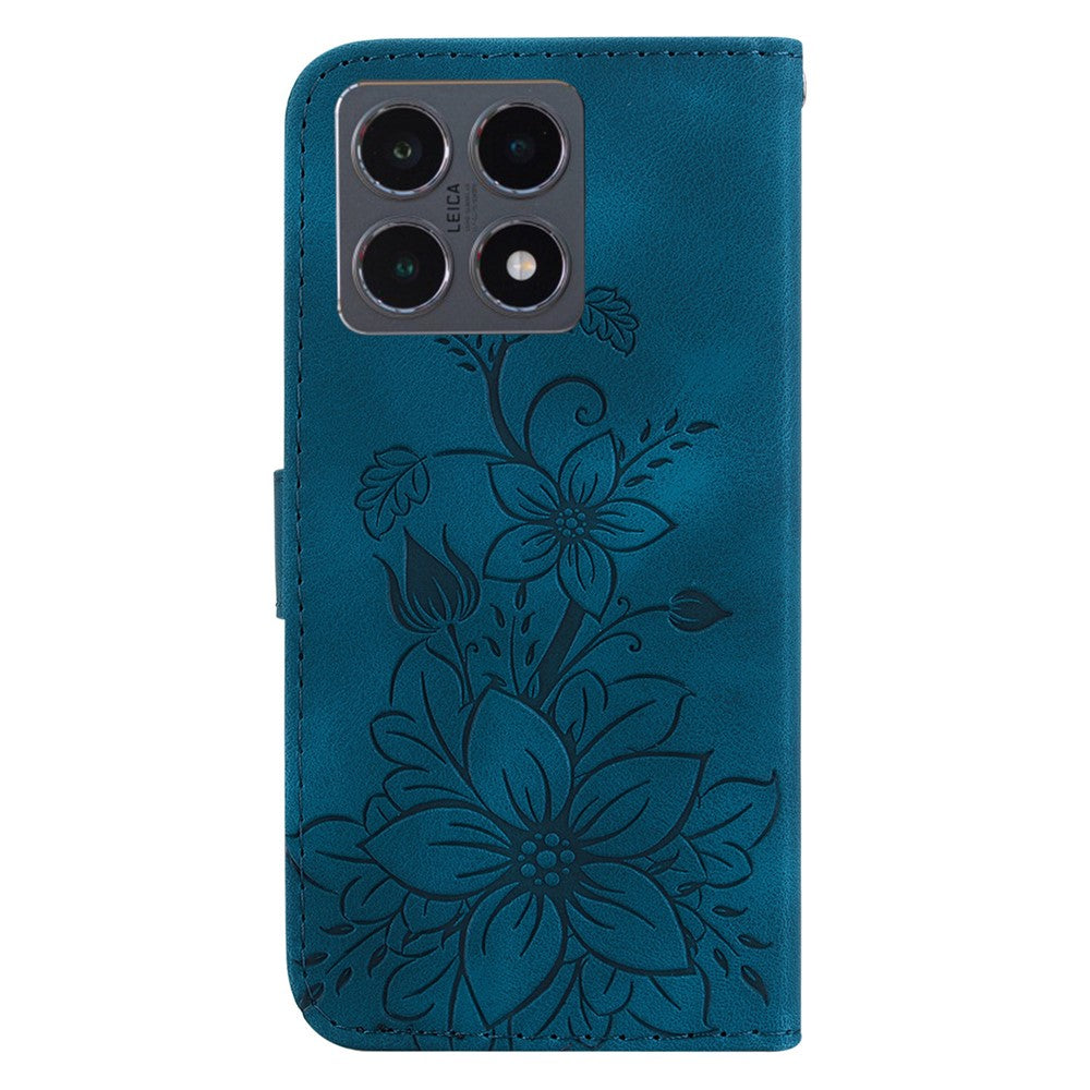 Xiaomi 15T Stativfodral Lily Flower Imprint Lädermobilfodral med Handledsrem