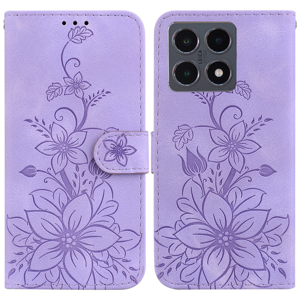 Xiaomi 15T Stativfodral Lily Flower Imprint Lädermobilfodral med Handledsrem