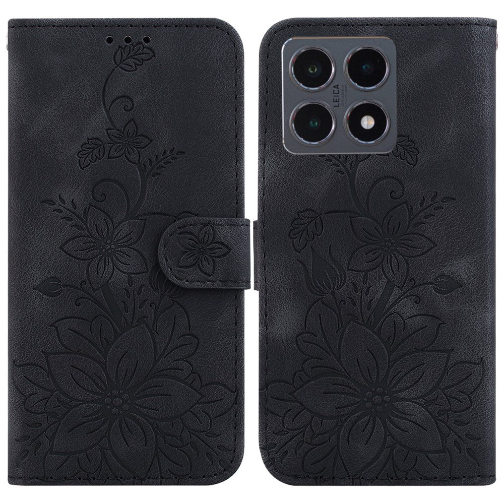 Xiaomi 15T Stativfodral Lily Flower Imprint Lädermobilfodral med Handledsrem
