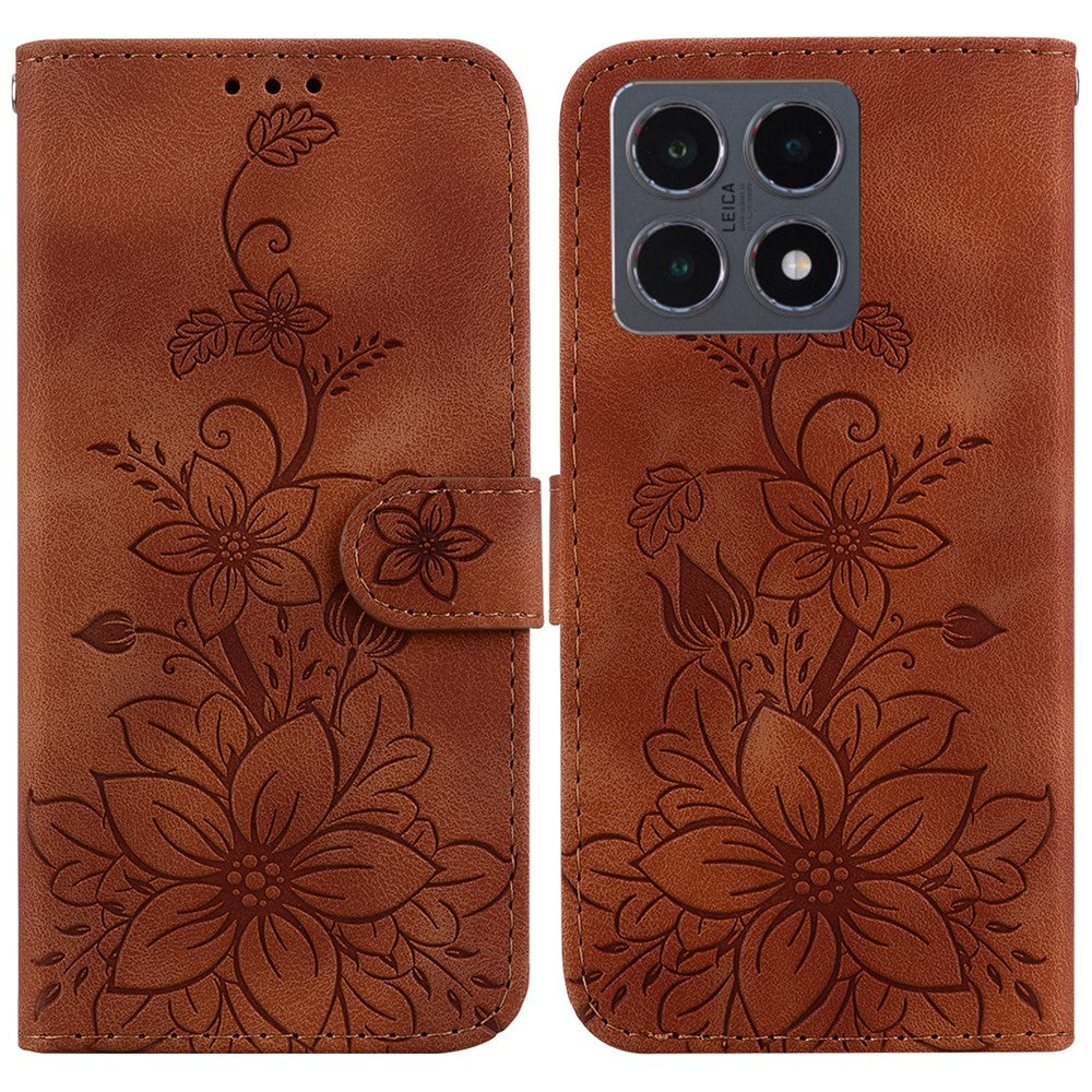 Xiaomi 15T Stativfodral Lily Flower Imprint Lädermobilfodral med Handledsrem