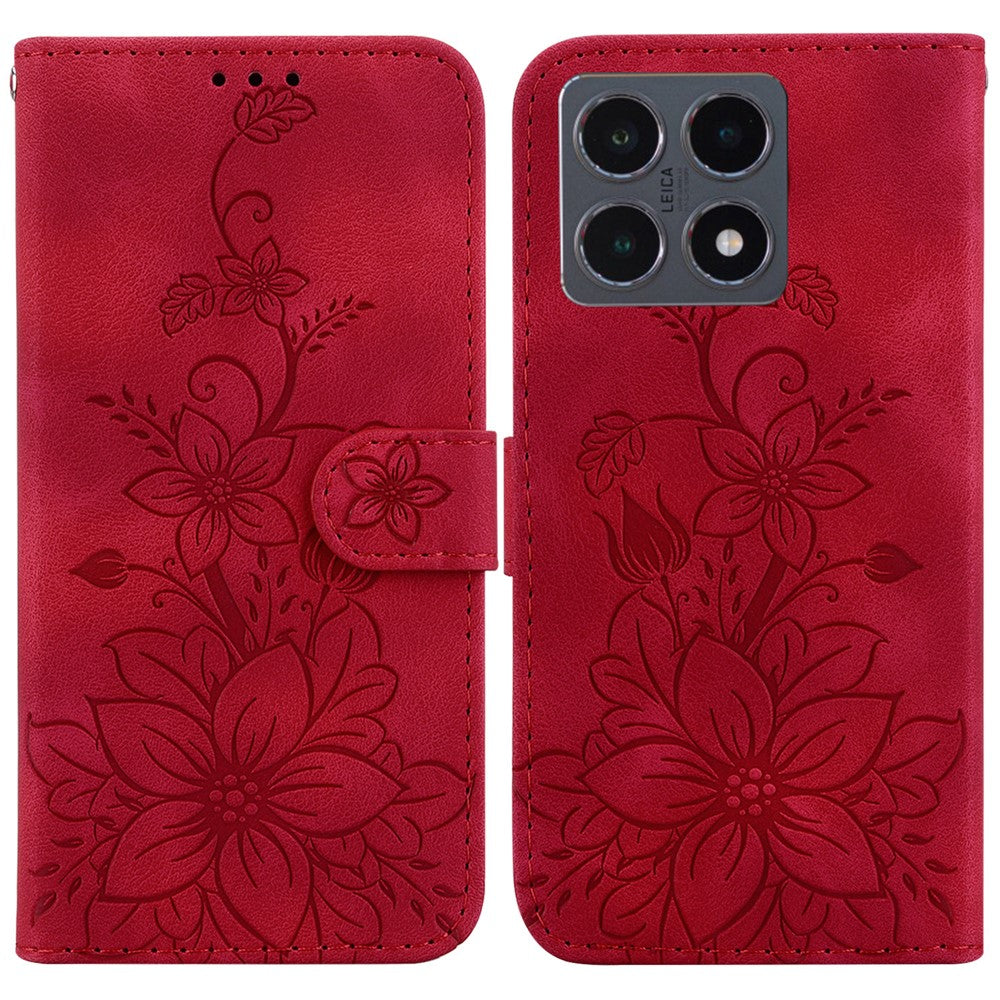Xiaomi 15T Stativfodral Lily Flower Imprint Lädermobilfodral med Handledsrem