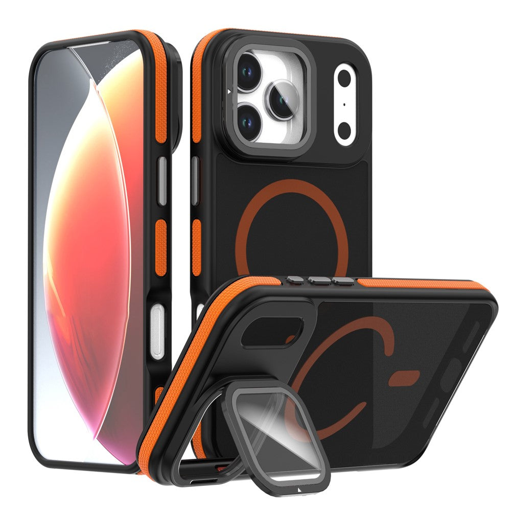 For iPhone 18 Pro / 17 Pro Magnetic Case Skin-Touch TPU Acrylic Phone Back Cover with Lens Protector Kickstand