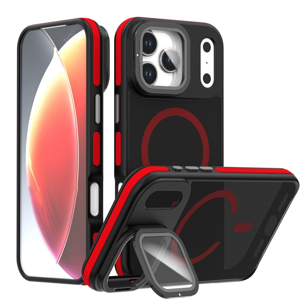 For iPhone 18 Pro / 17 Pro Magnetic Case Skin-Touch TPU Acrylic Phone Back Cover with Lens Protector Kickstand