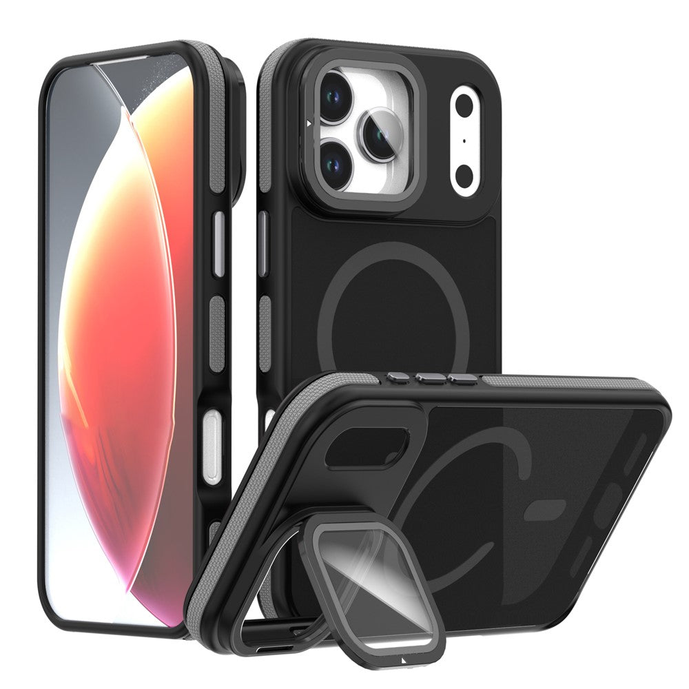 For iPhone 18 Pro / 17 Pro Magnetic Case Skin-Touch TPU Acrylic Phone Back Cover with Lens Protector Kickstand