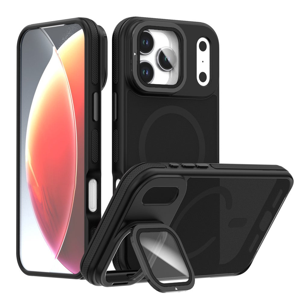 For iPhone 18 Pro / 17 Pro Magnetic Case Skin-Touch TPU Acrylic Phone Back Cover with Lens Protector Kickstand