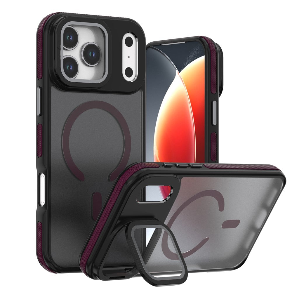 For iPhone 18 Pro / 17 Pro Magnetic Case Skin-Touch TPU Acrylic Phone Back Cover with Lens Protector Kickstand