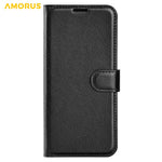 AMORUS For iPhone 15 Wallet Case Litchi Texture Shockproof Leather Flip Stand Phone Cover