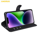 AMORUS For iPhone 15 Wallet Case Litchi Texture Shockproof Leather Flip Stand Phone Cover