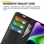 AMORUS For iPhone 15 Wallet Case Litchi Texture Shockproof Leather Flip Stand Phone Cover