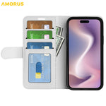 AMORUS For iPhone 16 Pro Max Wallet Case Litchi Texture Shockproof Leather Flip Stand Phone Cover
