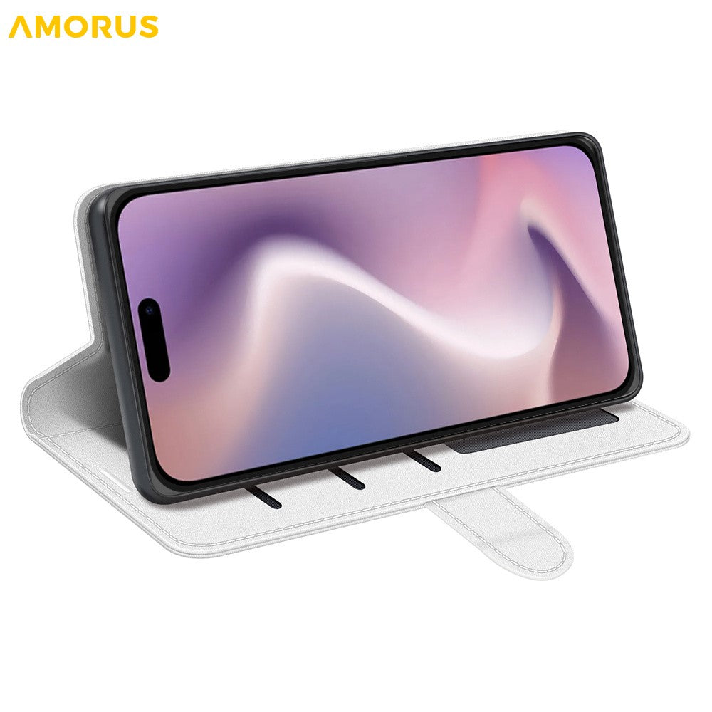 AMORUS For iPhone 16 Pro Max Wallet Case Litchi Texture Shockproof Leather Flip Stand Phone Cover