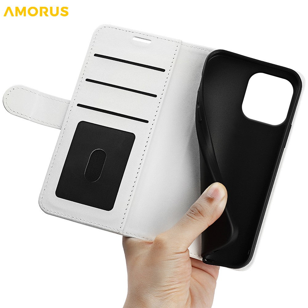 AMORUS For iPhone 16 Pro Max Wallet Case Litchi Texture Shockproof Leather Flip Stand Phone Cover