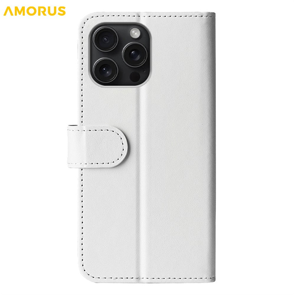 AMORUS For iPhone 16 Pro Max Wallet Case Litchi Texture Shockproof Leather Flip Stand Phone Cover