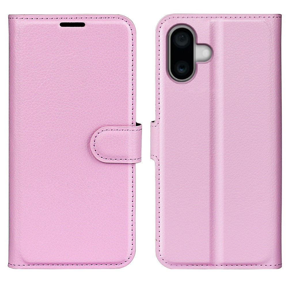 AMORUS For iPhone 16 Plus Wallet Case Litchi Texture Shockproof Leather Flip Stand Phone Cover
