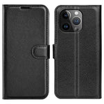AMORUS For iPhone 15 Pro Wallet Case Litchi Texture Shockproof Leather Flip Stand Phone Cover