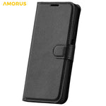 AMORUS For iPhone 15 Pro Wallet Case Litchi Texture Shockproof Leather Flip Stand Phone Cover