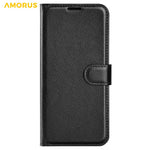AMORUS For iPhone 15 Pro Wallet Case Litchi Texture Shockproof Leather Flip Stand Phone Cover