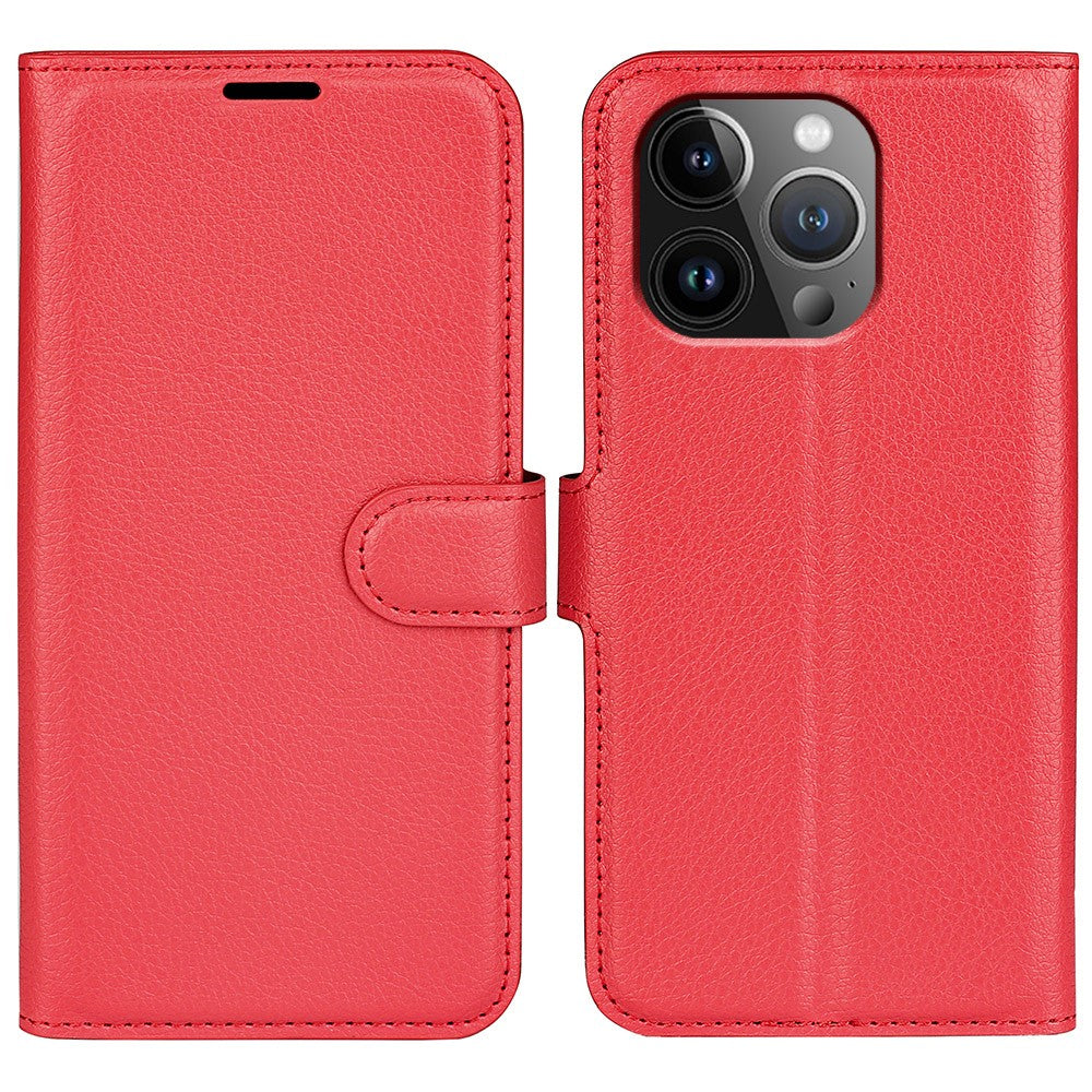 AMORUS For iPhone 15 Pro Wallet Case Litchi Texture Shockproof Leather Flip Stand Phone Cover