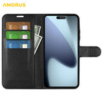 AMORUS For iPhone 17 Wallet Case Litchi Texture Shockproof Leather Flip Stand Phone Cover