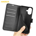 AMORUS For iPhone 17 Wallet Case Litchi Texture Shockproof Leather Flip Stand Phone Cover
