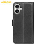 AMORUS For iPhone 17 Wallet Case Litchi Texture Shockproof Leather Flip Stand Phone Cover