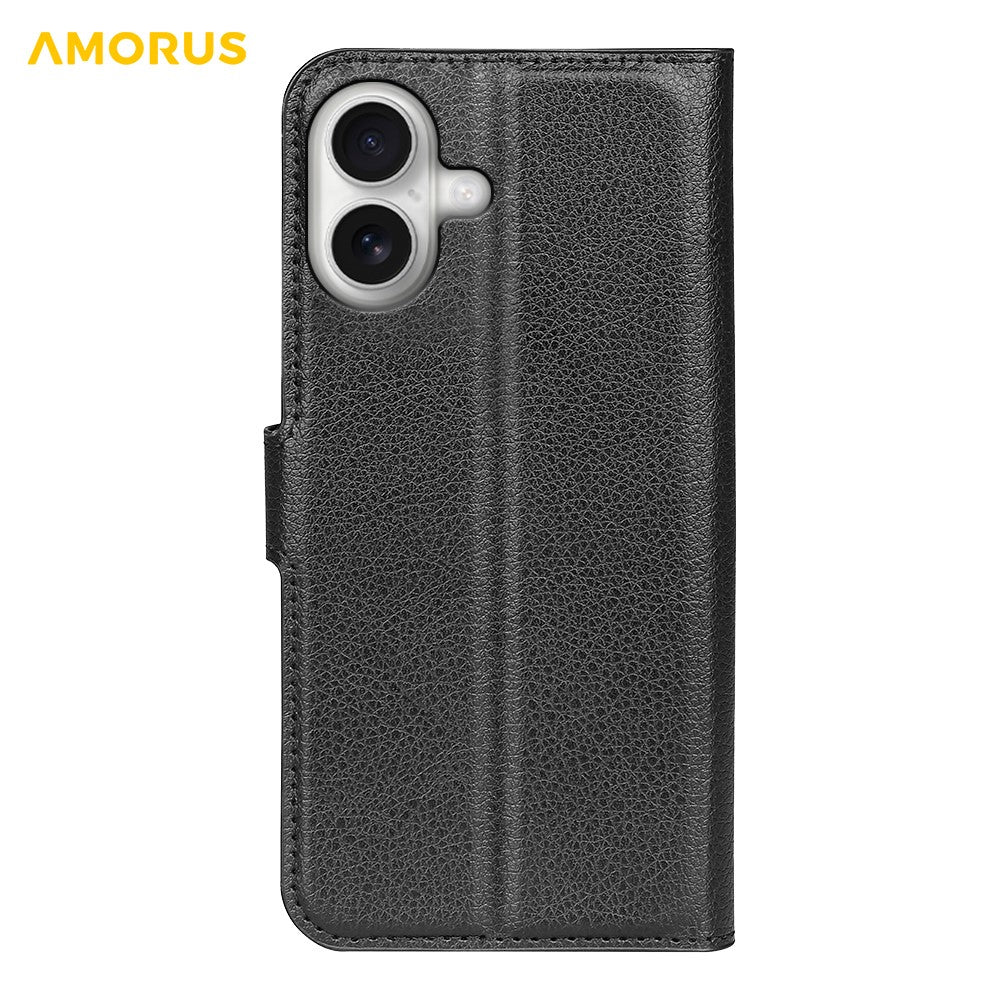 AMORUS For iPhone 17 Wallet Case Litchi Texture Shockproof Leather Flip Stand Phone Cover