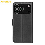AMORUS For iPhone 18 Pro / 17 Pro Wallet Case Litchi Texture Shockproof Leather Flip Stand Phone Cover