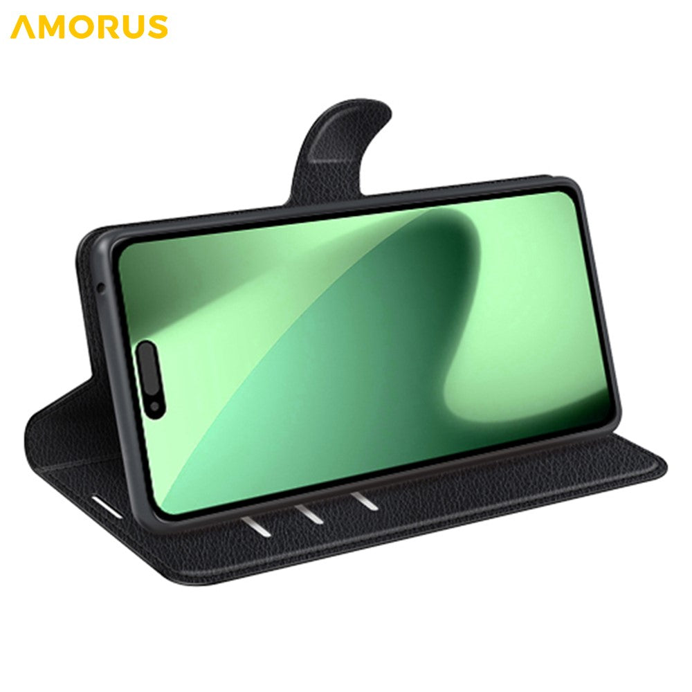 AMORUS Til iPhone 18 Pro Max / 17 Pro Max Pung Etui Litchi Tekstur Stødsikkert Læder Flip Stand Telefon Cover