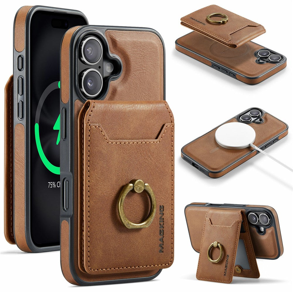 MAGKING K1 Series For iPhone 17 Magnetic Case PC + TPU + PU Phone Cover with Card Holder