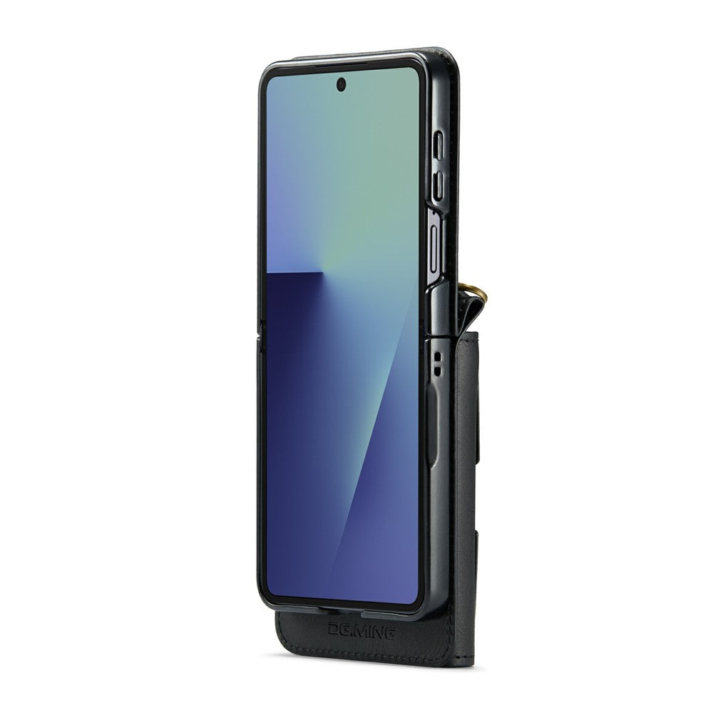 DG.MING M6 Series For Samsung Galaxy Z Flip7 5G Foldable Case PU + PC Phone Cover with Wallet  /  Shoulder Strap