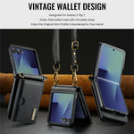 DG.MING M6 Series For Samsung Galaxy Z Flip7 5G Foldable Case PU + PC Phone Cover with Wallet  /  Shoulder Strap