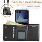 DG.MING M6 Series For Samsung Galaxy Z Flip7 5G Foldable Case PU + PC Phone Cover with Wallet  /  Shoulder Strap