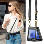 DG.MING M6 Series for Samsung Galaxy Z Flip6 5G / Z Flip7 FE 5G Foldable Case PU + PC Phone Cover with Wallet / Shoulder Strap