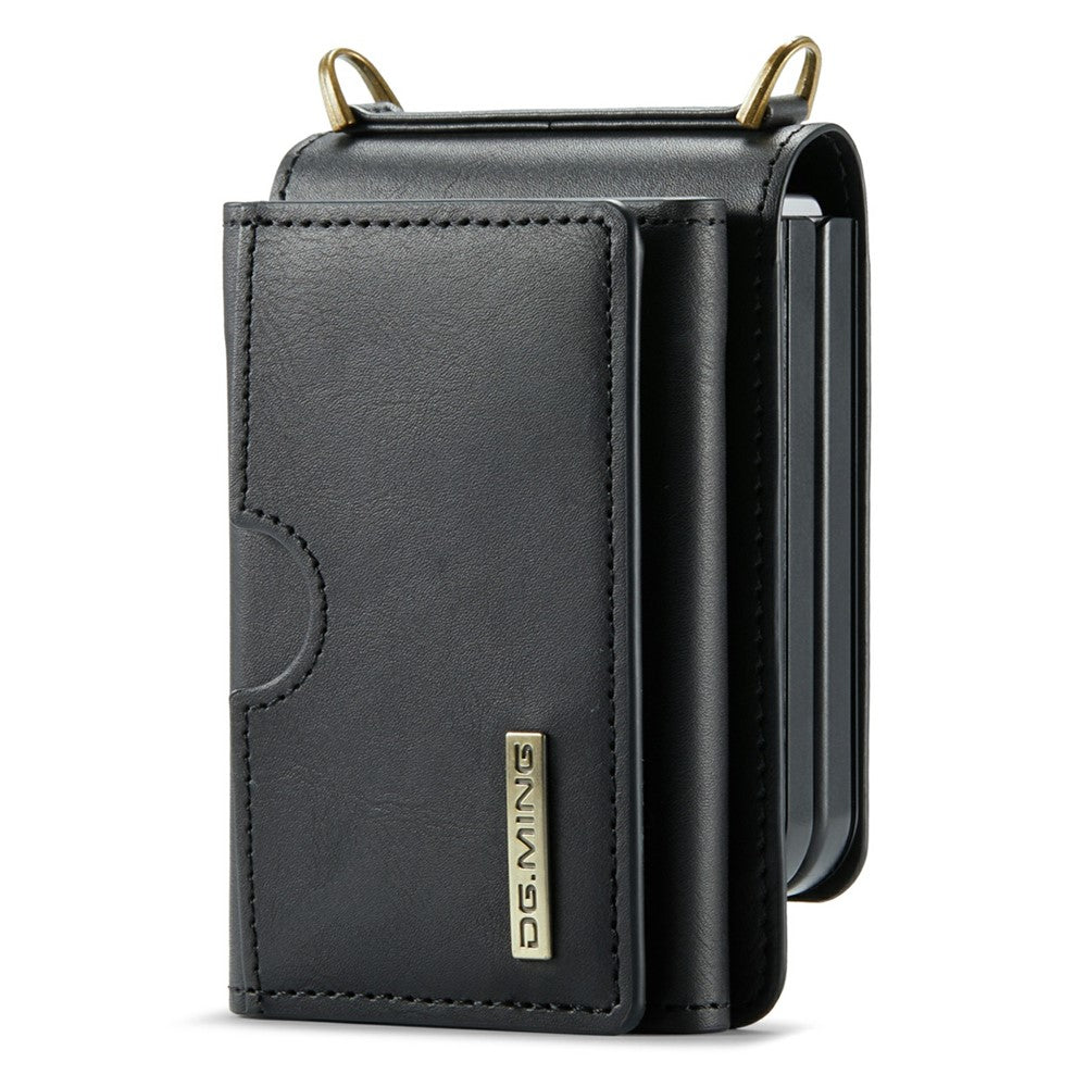 DG.MING M6 Series for Samsung Galaxy Z Flip6 5G / Z Flip7 FE 5G Foldable Case PU + PC Phone Cover with Wallet / Shoulder Strap