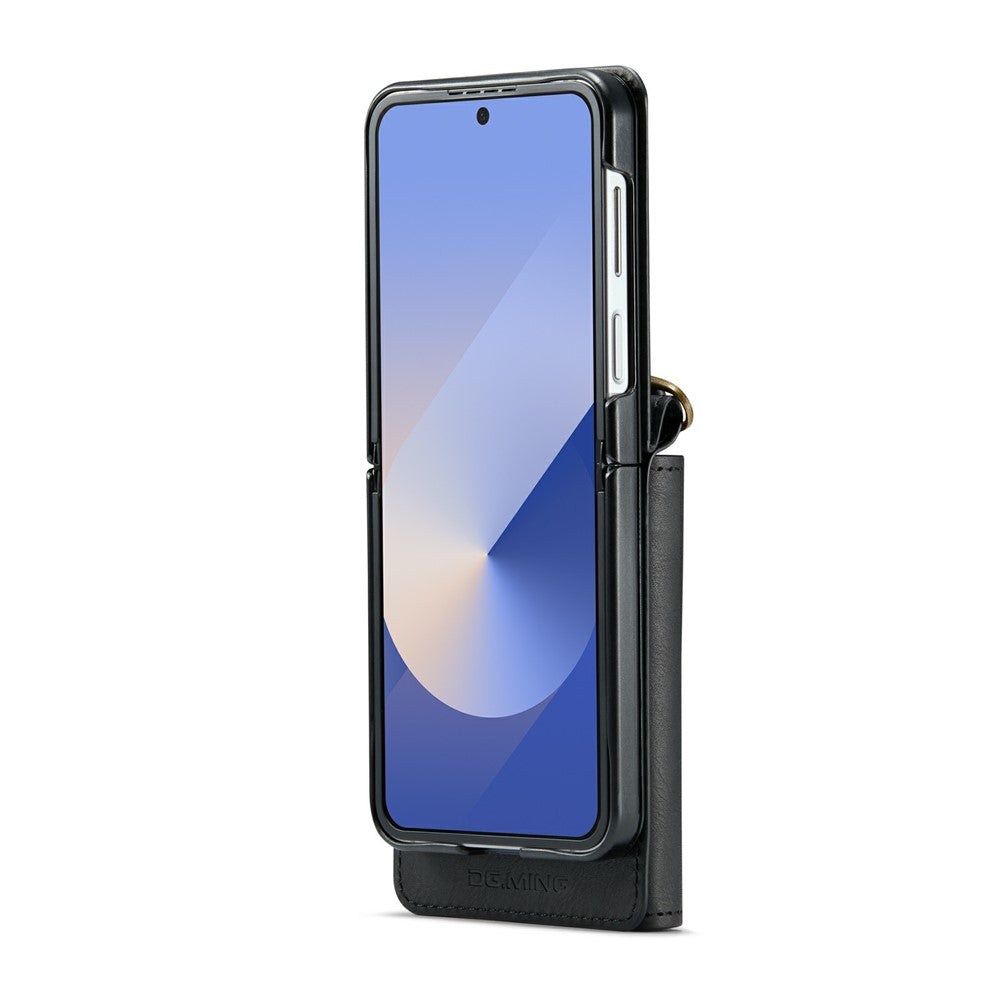 DG.MING M6 Series for Samsung Galaxy Z Flip6 5G / Z Flip7 FE 5G Foldable Case PU + PC Phone Cover with Wallet / Shoulder Strap