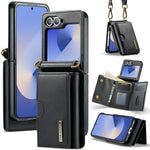 DG.MING M6 Series for Samsung Galaxy Z Flip6 5G / Z Flip7 FE 5G Foldable Case PU + PC Phone Cover with Wallet / Shoulder Strap