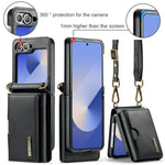 DG.MING M6 Series for Samsung Galaxy Z Flip6 5G / Z Flip7 FE 5G Foldable Case PU + PC Phone Cover with Wallet / Shoulder Strap