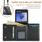 DG.MING M6 Series for Samsung Galaxy Z Flip6 5G / Z Flip7 FE 5G Foldable Case PU + PC Phone Cover with Wallet / Shoulder Strap