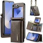 DG.MING M6-serien för Samsung Galaxy Z Flip6 5G / Z Flip7 FE 5G vikbart fodral i PU + PC med mobilkåpa/axelrem