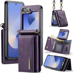 DG.MING M6 Series for Samsung Galaxy Z Flip6 5G / Z Flip7 FE 5G Foldable Case PU + PC Phone Cover with Wallet / Shoulder Strap