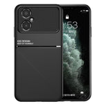 Back Protector for Xiaomi Poco M4 5G, Lines Imprinted PU Leather+TPU Hybrid Shell with Built-in Metal Sheet