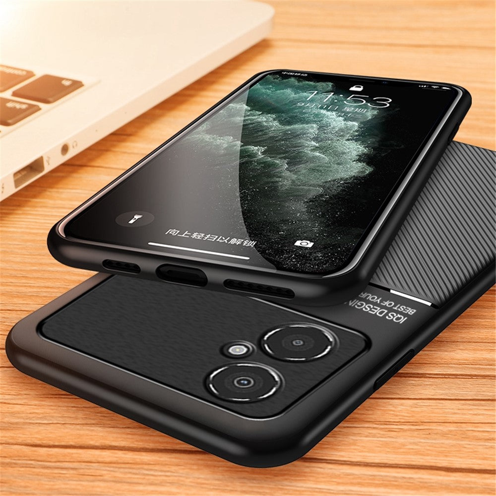 Back Protector for Xiaomi Poco M4 5G, Lines Imprinted PU Leather+TPU Hybrid Shell with Built-in Metal Sheet