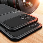 Back Protector for Xiaomi Poco M4 5G, Lines Imprinted PU Leather+TPU Hybrid Shell with Built-in Metal Sheet
