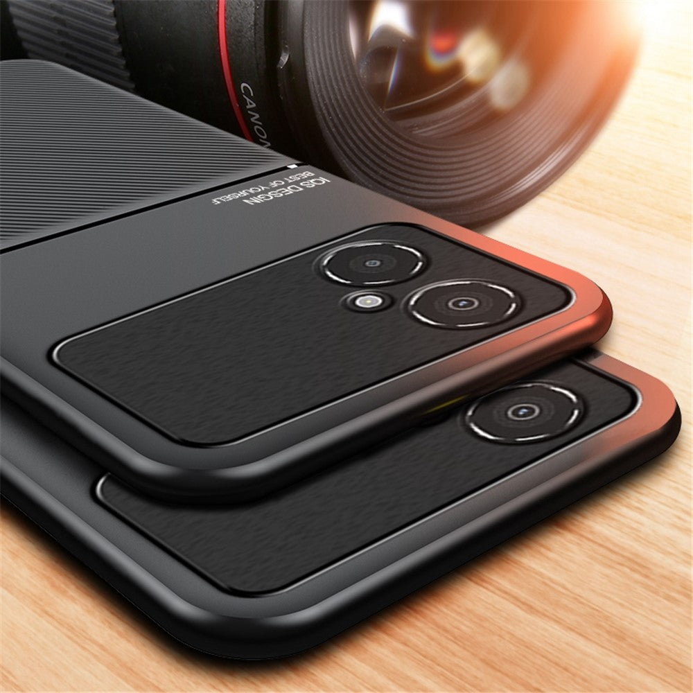 Back Protector for Xiaomi Poco M4 5G, Lines Imprinted PU Leather+TPU Hybrid Shell with Built-in Metal Sheet