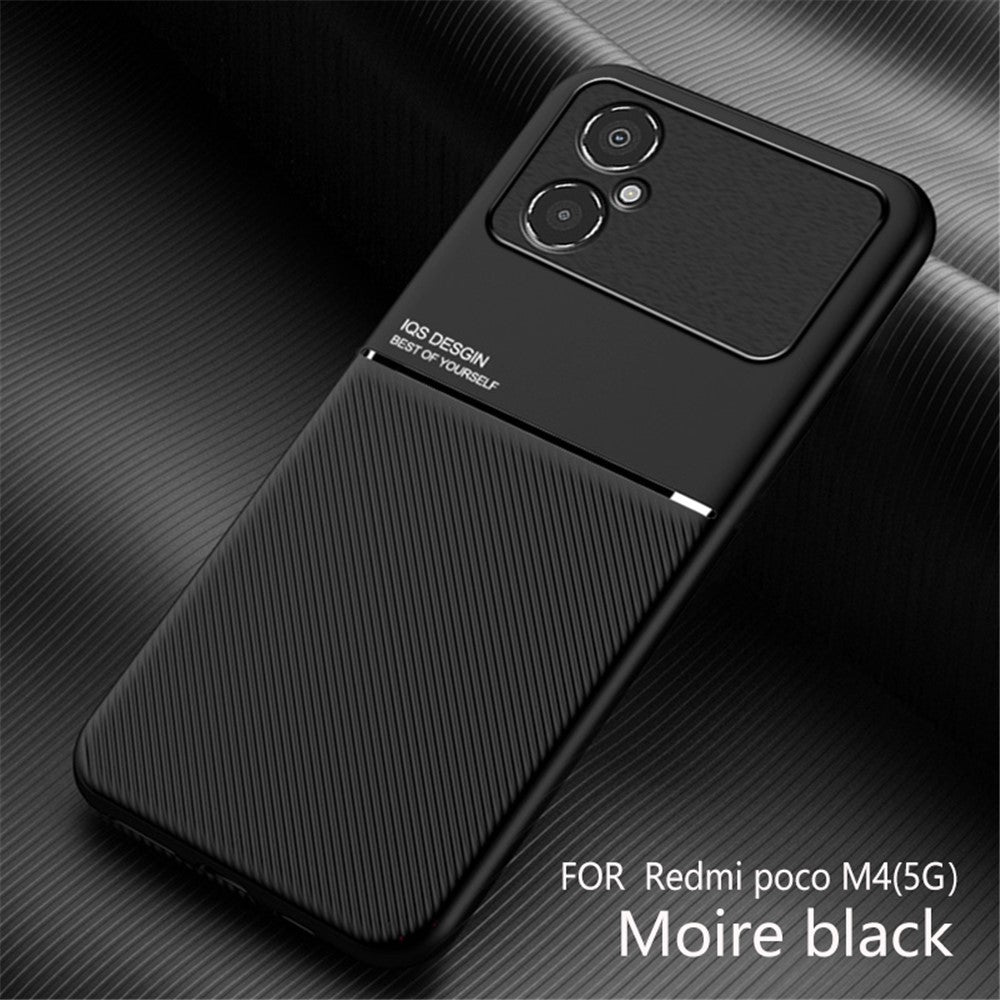 Back Protector for Xiaomi Poco M4 5G, Lines Imprinted PU Leather+TPU Hybrid Shell with Built-in Metal Sheet