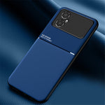 Back Protector for Xiaomi Poco M4 5G, Lines Imprinted PU Leather+TPU Hybrid Shell with Built-in Metal Sheet