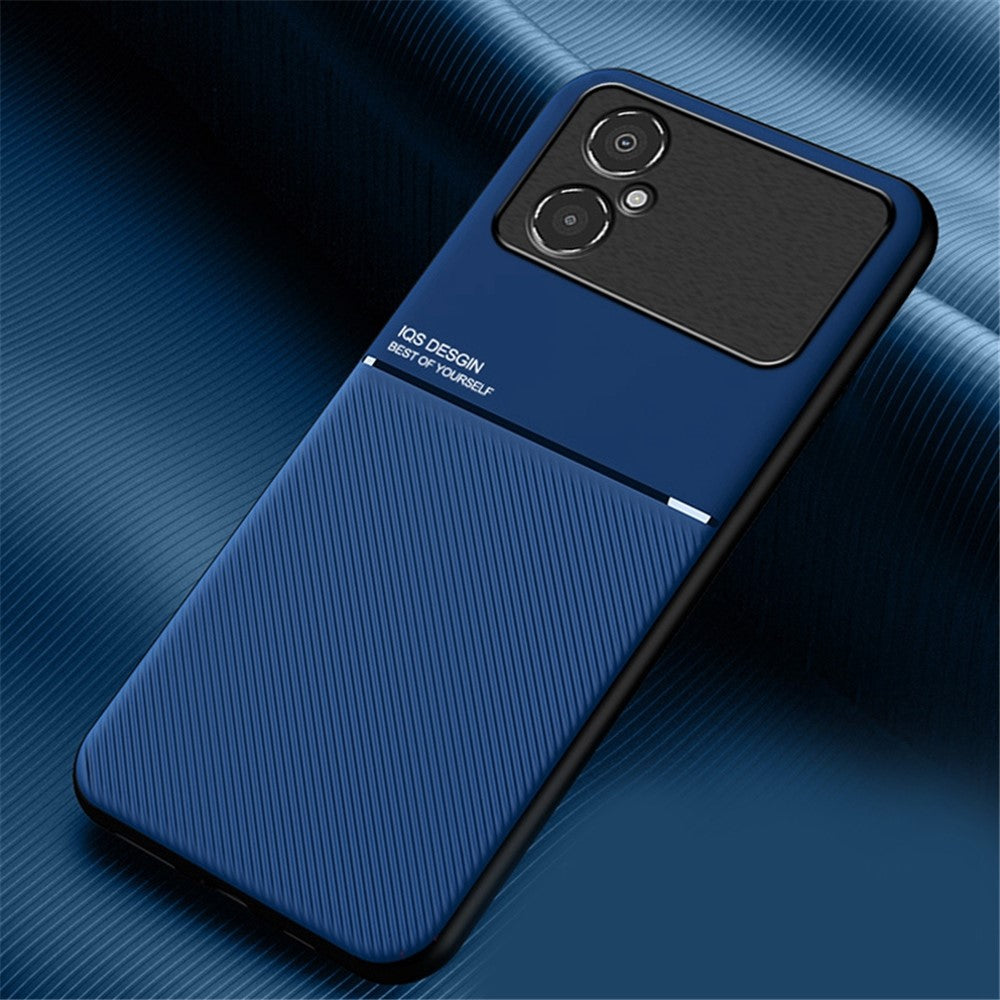 Back Protector for Xiaomi Poco M4 5G, Lines Imprinted PU Leather+TPU Hybrid Shell with Built-in Metal Sheet