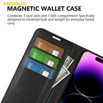 AMORUS For iPhone 14 Pro Max Wallet Case Litchi Texture Shockproof Leather Flip Stand Phone Cover