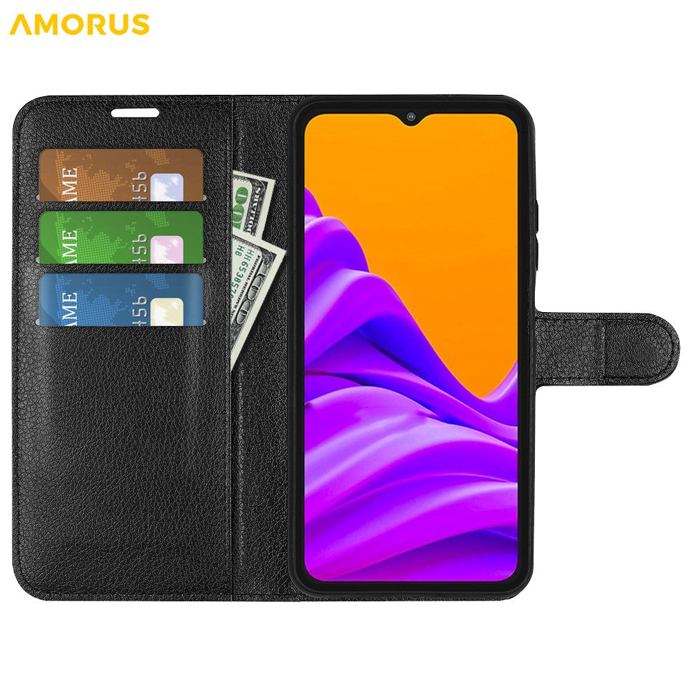 AMORUS Til Samsung Galaxy XCover7 Pro Wallet Etui Litchi Tekstur Stødsikkert Læder Flip Stand Telefon Cover